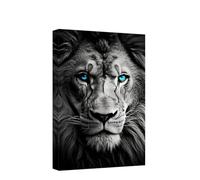 CXHOSTENT Lion Canvas Wall Art - Black and White Lion with Blue Eyes - Large Living Room Decor - 70.00 x 105.00 cms