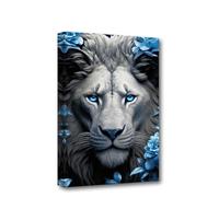CXHOSTENT Lion Canvas Wall Art - Blue Eyed Lion and Flower Pictures, Black and White Animal Painting Print, Portrait Artwork Decor Frame (1, 40.00 x 60.00 cms)