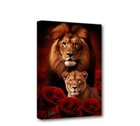 CXHOSTENT Lion Canvas Wall Art Red Rose Portrait Painting - Animal Picture Print Poster Home Decor Frame (Lion - 4, 30.00 x 45.00 cms)
