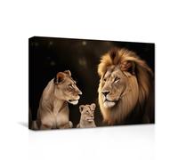 CXHOSTENT Lion Family Canvas Wall Art - Wild Lion, Lioness and Cub Picture Prints - African Animal Portrait Paintings for Office and Bedroom Decor (40.00 x 60.00 cms)