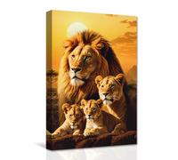 CXHOSTENT Lion Family Canvas Wall Art - Wild Lion, Lioness and Two Cubs - African Wildlife Animal Paintings for Office and Bedroom Decor (50.00 x 75.00 cms)