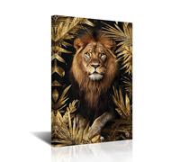 CXHOSTENT Lion Wall Art Black and Gold Wall Decor Jungle Safari Animal Canvas Print Wildlife Painting African Theme Picture for Home Office Decor Framed (Brown, 18L x 12W)