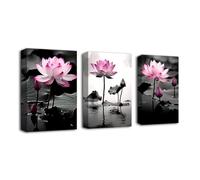 CXHOSTENT Lotus Flower Canvas Wall Art 3 Piece Black White and Pink Water Lilies Pictures Prints Zen Floral Artwork for Yoga Spa Room Bathroom Decor (Zen-3, 60.00 x 90.00 cms x 3PCS)