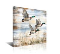 CXHOSTENT Mallard Duck Canvas Wall Art Vintage Mallard Duck Flying Pictures Prints Farmhouse Bird Paintings Rustic Wildlife Nature Pond Artwork Lodge Cabin Decor (Blue, 12L x 12W)