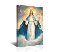 CXHOSTENT Mary Sacred of Heart Picture Wall Art Catholic Canvas Prints Virgin Mary Portrait Painting Christian Religious Artwork for Church Prayer Room Decor (Dark, 18L x 12W)
