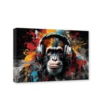 CXHOSTENT Monkey Canvas Wall Art Colorful Animal Painting Wall Decor Graffiti Monkey Wearing Headphones Picture Home Decor Frame (Monkey - 2, 105L x 70W cm)