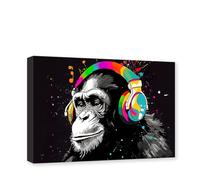 CXHOSTENT Monkey Canvas Wall Art Colorful Animal Painting Wall Decor Music Monkey Wearing Headphones Picture Home Decor Frame (Monkey - 1, 60L x 40W cm)