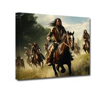 CXHOSTENT Native American Canvas Wall Art Indian Chief and Horseback Riding Warrior Painting Prints Tribal Theme Poster Vintage Artwork Home Decor (A, 30.00 x 45.00 cms)