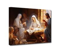 CXHOSTENT Nativity Canvas Wall Art Jesus in a Manger Painting Prints Mary Joseph and Baby Jesus Picture Christ Artwork Christmas Wall Decor Framed (2, 30.00 x 45.00 cms)