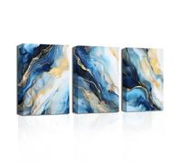 CXHOSTENT Navy Blue and Gold Wall Decor 3 Piece Abstract Marble Pictures Blue and Gold Canvas Art Prints Framed Artwork for Home Office Decor (Abstract-4, 30.00 x 40.00 cms x 3PCS)