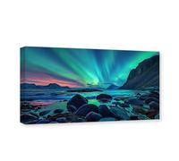 CXHOSTENT Northern Lights Canvas Wall Art Colorful Aurora Borealis Wall Decor Snow Mountain Lakes Pictures Large Living Room Decor Frame (Aurora Borealis - 3, 45L x 90W cm)