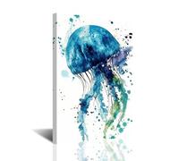 CXHOSTENT Ocean Animals Wall Art Blue Bathroom Decor Jellyfish Watercolor Canvas Prints Marine Life Paintings Coastal Artwork for Kids Room Beach House (Turquoise, 18L x 12W)