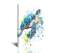 CXHOSTENT Ocean Animals Wall Art Blue Bathroom Decor Sea Turtle Watercolor Canvas Prints Marine Life Paintings Coastal Artwork for Kids Room Beach House (White, 24L x 16W)