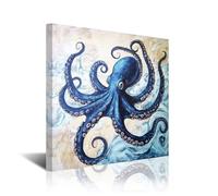 CXHOSTENT Octopus Canvas Wall Art Nautical Bathroom Picture Prints Abstract Ocean Sea Life Paintings Coastal Decor for Kids Room Ready to Hang (Blue, 12L x 12W)