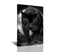 CXHOSTENT panther Wall Art Leopard Picture Black and White Cheetah & Full Moon Canvas Prints Wildlife Paintings for Office Bedroom Decor Frame (Black, 16L x 20W)