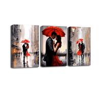 CXHOSTENT Paris Canvas Wall Art 3 Piece Black and Red Couple Kissing with Umbrella Picture Eiffel Tower Painting Prints Romantic Abstract Artwork (A, 30.00 x 40.00 cms x 3PCS)