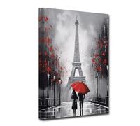 CXHOSTENT Paris Canvas Wall Art Black and Red Couple with Umbrella Picture Eiffel Tower Painting Prints Romantic Abstract Artwork for Girls Room Decor (B, 30.00 x 45.00 cms)