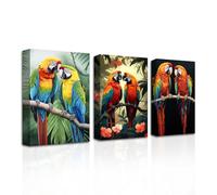 CXHOSTENT Parrot Canvas Wall Art set of 3 Parrot Couple on Branch Painting Tropical Rain Forest Animal Pictures Prints Colorful Birds Artwork Framed (Parrot-1, 30.00 x 40.00 cms x 3PCS)