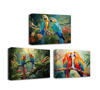 CXHOSTENT Parrot Canvas Wall Art set of 3 Parrot Couple on Branch Painting Tropical Rain Forest Animal Pictures Prints Colorful Birds Artwork Framed (Parrot-2, 30.00 x 40.00 cms x 3PCS)