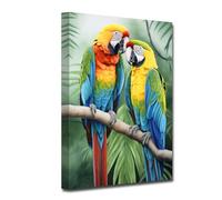 CXHOSTENT Parrot Pictures Canvas Wall Art Couple Parrot on Branch Painting Prints Colorful Birds Tropical Rain Forest Animal Artwork (30.00 x 45.00 cms)