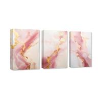 CXHOSTENT Pink and Gold Abstract Wall Art 3 Pieces Rose Gold Wall Decor Marble Texture Canvas Print Large Living Room Decor Frame (Abstract - 3, 28x35cmx3Pcs)