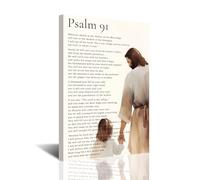 CXHOSTENT Psalm 91 Wall Art Inspirational Bible Verse Canvas Prints Jesus Painting Positive Scripture Poster Christian Picture for Church Prayer Room Decor Framed (Brown, 18l x 12w)