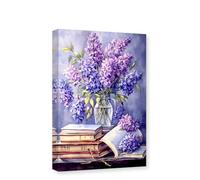 CXHOSTENT Purple Floral Canvas Wall Art Lavender and Books Picture Print Vintage Flower Painting Home Bedroom Bathroom Decor Frame (Lavender - 1, 60L x 40W cm)
