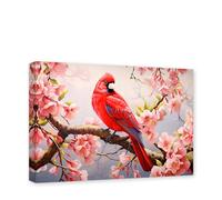 CXHOSTENT Red Bird Canvas Wall Art Bird Standing on Pink Tree Pictures Animals Painting Print Artwork Living Room Decor Frame (Birds - 3, 30.00 x 45.00 cms)