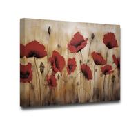 CXHOSTENT Red Poppy Canvas Wall Art Rustic Red Poppies Flower Pictures Vintage Floral Picture Prints Farmhouse Poster for Kitchen Bathroom Decor (Red Poppy, 30.00 x 45.00 cms)