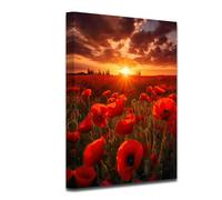 CXHOSTENT Red Poppy Flower Wall Art Poppies Flower Field Sunset Landscape Canvas Prints Wall Decor Red Floral Picture for Bathroom Home Decor (Poppy-4, 40.00 x 60.00 cms)