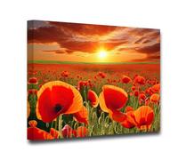 CXHOSTENT Red Poppy Flower Wall Art Poppies Flower Field Sunset Landscape Canvas Prints Wall Decor Red Floral Picture for Bathroom Home Decor (Poppy-2, 30.00 x 45.00 cms)