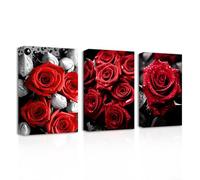 CXHOSTENT Red Rose Canvas Wall Art 3PCS Red Floral Paintings Prints Abstract Rose Flowers Picture for Kitchen Home Decor Frame