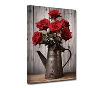 CXHOSTENT Red Rose Canvas Wall Art Rustic Flower Paintings Prints Bathroom Decor Vintage Vase Picture for Farmhouse Kitchen Decor Frame (Flower-1, 40.00 x 60.00 cms)