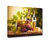CXHOSTENT Red Wine Wall Art for Kitchen Canvas Prints Fresh Grapes Fruits and Wine Glass Painting Country Pastoral Scenery Artwork for Dining Room (Wine-1, 30.00 x 45.00 cms)