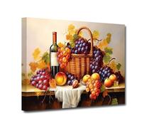 CXHOSTENT Red Wine Wall Art Rustic Kitchen Pictures Wall Decor Vintage Red Wine and Grape Fruit Prints Picture Farmhouse Decor for Dining Room (Wine-3, 30.00 x 45.00 cms)