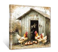 CXHOSTENT Rooster Wall Art Chicken Kitchen Decor Farm Animal Canvas Prints Rustic Chicken Pictures Autumn Farmhouse Kitchen Decor Frame (45.00 x 45.00 cms)