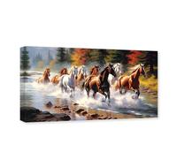 CXHOSTENT Running Horses Canvas Wall Art Animal Painting Print Eight Horses and Stream Forest Picture Large Living Room Decor Frame (Horse - 2, 30.00 x 60.00 cms)