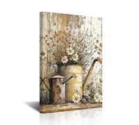 CXHOSTENT Rustic Daisy Canvas Wall Art Farmhouse Bathroom Wall Decor Vintage Country Floral Picture Prints Still Life Botanical Painting for Kitchen Framed (Brown, 20L x 16W)