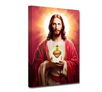 CXHOSTENT Sacred Heart of Jesus Canvas Wall Art Divine Mercy Picture Christian God Portrait Poster Prints for Spiritual Prayer Room Decor Framed (Jesus-1, 40.00 x 60.00 cms)
