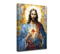CXHOSTENT Sacred Heart of Jesus Wall Art Divine Mercy Canvas Picture Christian God Portrait Poster Prints Abstract Artwork Spiritual Prayer Room Decor (Jesus-2, 60.00 x 90.00 cms)