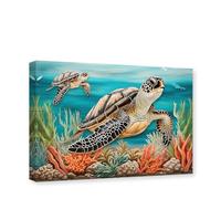CXHOSTENT Sea Turtle Canvas Wall Art Sea Animal Painting Print Ocean Creatures Picture Beach Theme Artwork Bathroom Decor Frame (Sea Turtle - 1, 40.00 x 60.00 cms)