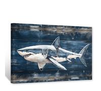 CXHOSTENT Shark Canvas Wall Art Ocean Animal Wall Decor Marine Life Pictures Shark Artwork Coastal Painting Print Nautical Bedroom Bathroom Decor Frame (30.00 x 45.00 cms)