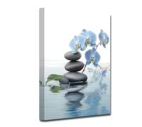 CXHOSTENT Spa Bathroom Wall Art Blue Orchid Flowers and Zen Stones on Water Pictures Print on Canvas Framed Artwork for Yoga Zen Room Decor (Zen-3, 40.00 x 60.00 cms)