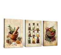 CXHOSTENT Spices Canvas Wall Art 3 PCS Kitchen Pictures Wall Decor Food Pictures Herb Poster Rustic Farmhouse Dining Room Decor Framed (30x40cmx3)