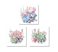 CXHOSTENT Succulent Canvas Wall Art 3 Piece Watercolor Cactus Plants Canvas Prints Green Tropical Desert Botanical Flowers Poster for Home Decor (Flower-2, 25.00 x 25.00 cms x 3PCS)