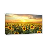 CXHOSTENT Sunflower Canvas Wall Decor Sunflower Field Sunset Scenery Pictures Yellow Floral Painting Print Large Living Room Decor Frame (Sunflower - 3, 45.00 x 90.00 cms)