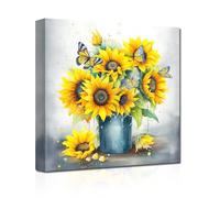 CXHOSTENT Sunflower Wall Art Farmhouse Sunflower Butterfly Pictures Wall Decor Country Rustic Canvas Prints Yellow Floral Painting Kitchen Decor (Sunflower-1, 30.00 x 30.00 cms)