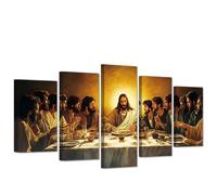CXHOSTENT The Last Supper Wall Art 5 PCS Jesus Canvas Print Christian Pictures Religious Painting Print God Poster Living Room Church Room Decor Framed (25x40cmx2 25x50cmx2 25x60cmx1)