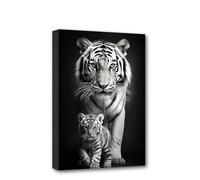 CXHOSTENT Tiger and Cub Canvas Wall Art - Black and White Animal Painting Print, Wildlife Portrait Poster for Home Decor (60L x 40W cm)