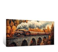 CXHOSTENT Train Canvas Wall Art Steam Train Pictures Vintage Railway Posters Fall Forest Painting Print Rustic Landscape Living Room Office Decor Frame (50.00 x 100.00 cms)
